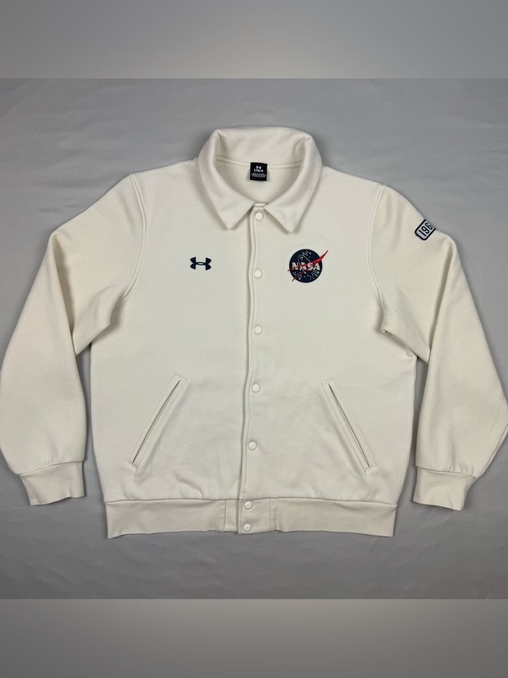 Under Armour NASA Mens Rare Kennedy Space Center Fleece Varsity Jacket Sz Large